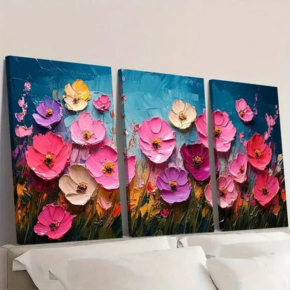3pcs Vibrant Pink & Yellow Flowers GH Wall Art Set Canvas Unframed - High Quality Print 100% Australian Made Wall Canvas - Bella Home Decor