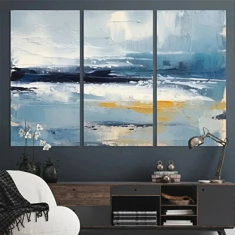 3pcs Abstract Seascape Coastal Horizon Art Metal Print Ready to Hang Art - Bella Home Decor