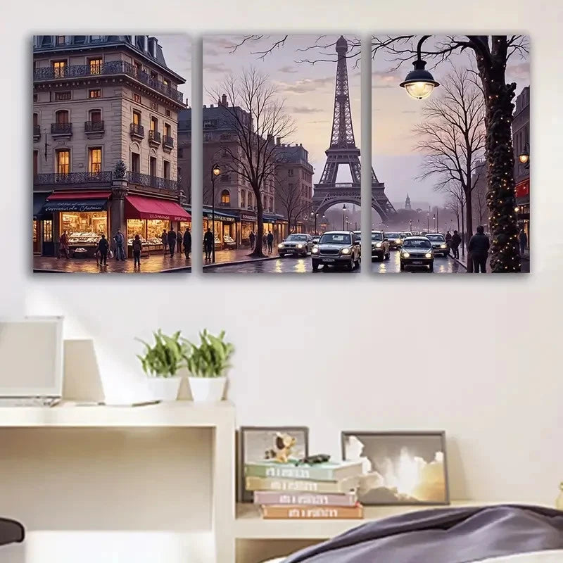 3pcs Eiffel Tower City View Wall Art Set Canvas Framed 60x90cm - High Quality Print 100% Australian Made Wall Canvas Ready to Hang - Bella Home Decor
