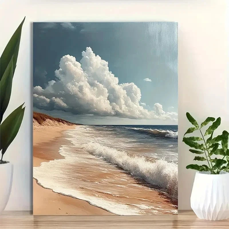 Beautiful Tranquil Beach Seascape Painting 40x60cm Metal Print Ready to Hang