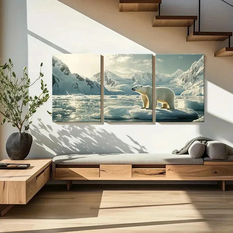 3pcs Polar Bear & Snowy Mountain Landscape Metal Print Ready to Hang Art - Bella Home Decor
