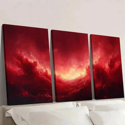 3pcs Red Abstract Print Red Abstract  Wall Art Set Canvas Unframed - High Quality Print 100% Australian Made Wall Canvas - Bella Home Decor