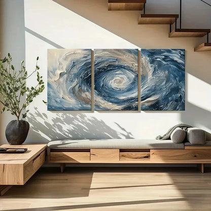 3pcs Abstract Swirl Art Blue White Palette Metal Print Ready to Hang Art - Bella Home Decor