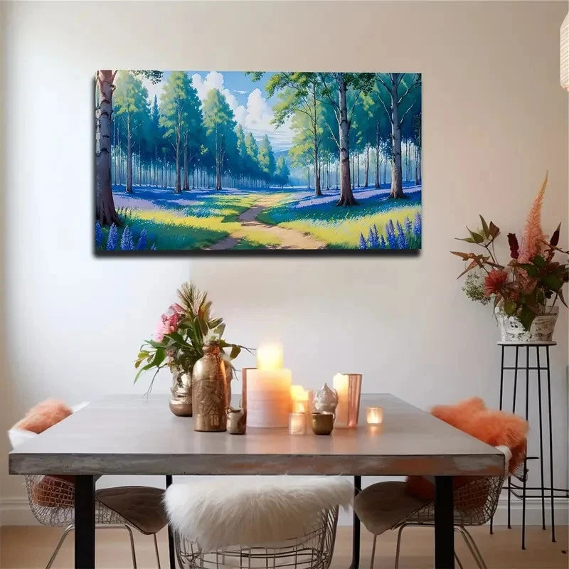 Blue Flowers The Woods Wall Art Canvas Office Home Room Framed 120x60cm