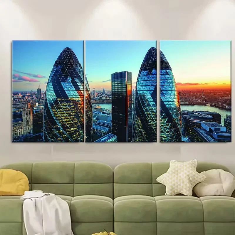 3pcs London Shard & Gherkin Metal Print Ready to Hang Art