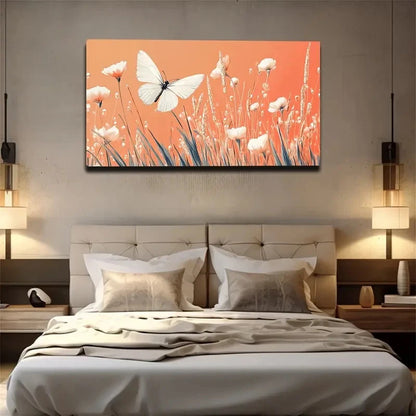 White Butterfly Orange Branch Wall Art Canvas Office Home Room Framed 120x60cm