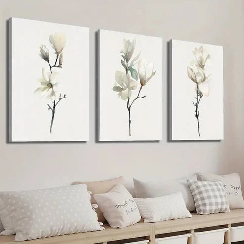 3pcs Graceful Magnolia Branches Wall Art Set Canvas Unframed - High Quality Print 100% Australian Made Wall Canvas