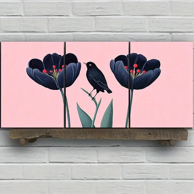3pcs Birds and Plants Green Leaves Metal Print Ready to Hang Art - Bella Home Decor