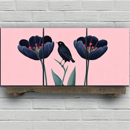 3pcs Birds and Plants Green Leaves Metal Print Ready to Hang Art - Bella Home Decor
