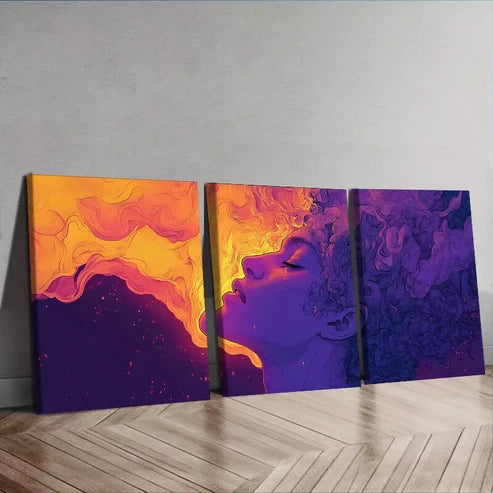 3pcs A Purple Person Strange Abstract Wall Art Set Canvas Framed 60x90cm - High Quality Print 100% Australian Made Wall Canvas Ready to Hang