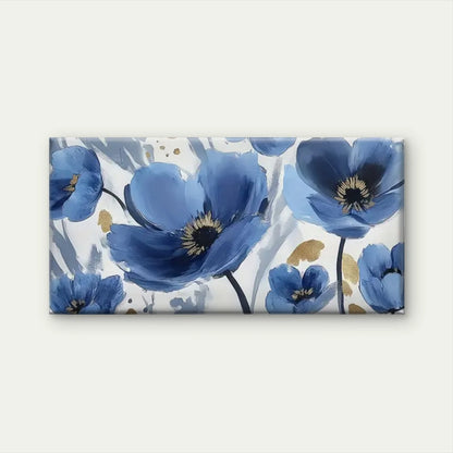 Blue Flowers On A White Wall Art Canvas Office Home Room Framed 120x60cm