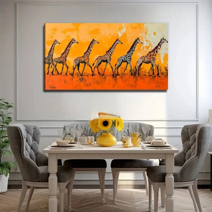 A Group Of Walking Giraffes Wall Art Canvas Office Home Room Framed 120x60cm