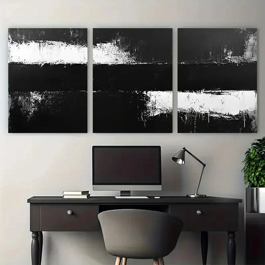 3pcs Minimalist Painting Abstract Black & White Wall Art Set Canvas Framed 60x90cm - High Quality Print 100% Australian Made Wall Canvas Ready to Hang