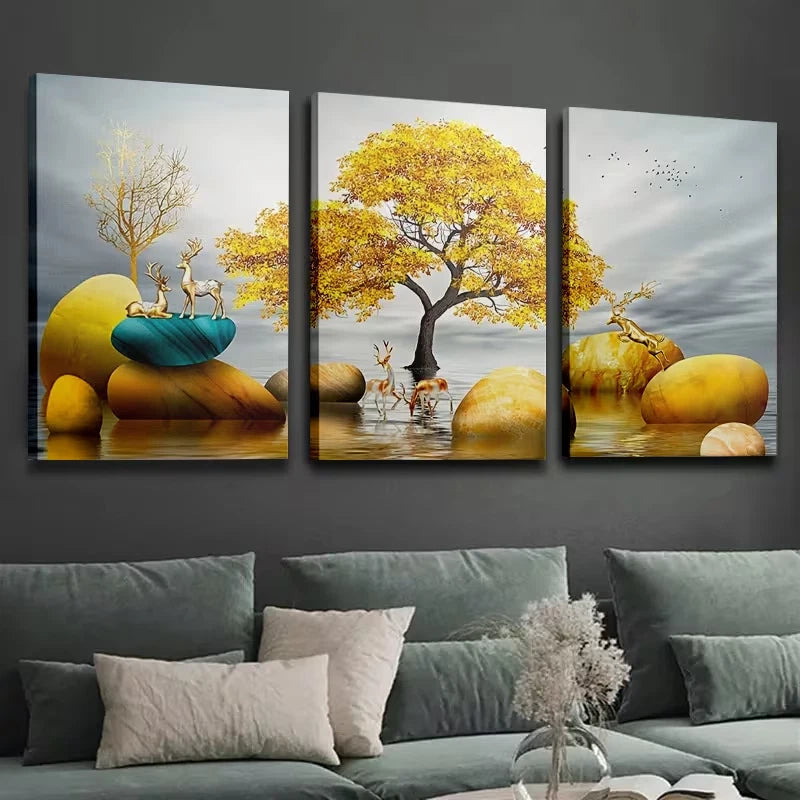 3pcs Tree of Life Wall Art Set Canvas Framed 50x70cm – High Quality Print, 100% Australian Made, Ready to Hang