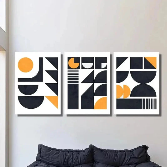 3pcs Abstract black gold geometric shape Metal Print Ready to Hang Art