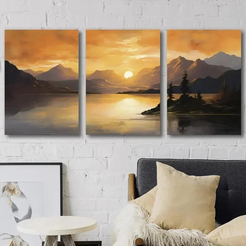 3pcs Sunset Mountain Landscape Lake Perfect Wall Art Set Canvas Framed 60x90cm - High Quality Print 100% Australian Made Wall Canvas Ready to Hang - Bella Home Decor