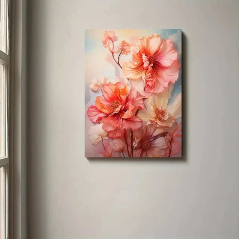 Beautiful Pink & Peach Flower Painting 60x90cm Metal Print Ready to Hang