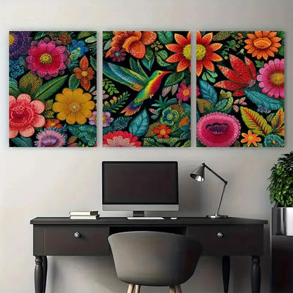 3pcs Angel Falls Venezuela Vintage Floral Design Wall Art Set Canvas Framed 50x70cm - High Quality Print 100% Australian Made Wall Canvas Ready to Hang - Bella Home Decor