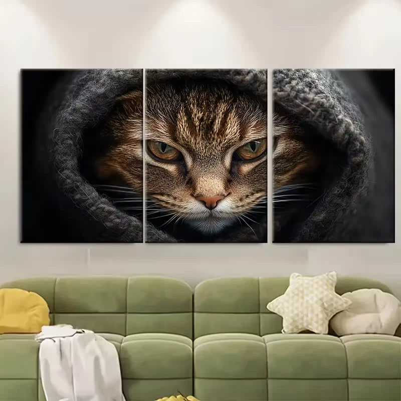 3pcs Angry Cat Wool Blanket Metal Print Ready to Hang Art - Bella Home Decor