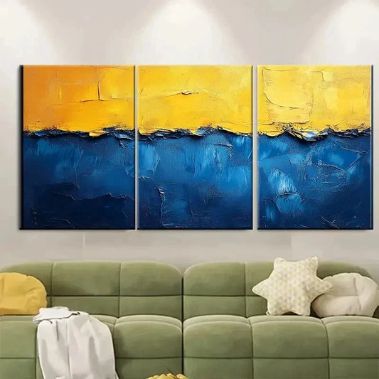 3pcs Vibrant Blue and Yellow Abstract Wall Art Set Canvas Framed 50x70cm - High Quality Print 100% Australian Made Wall Canvas Ready to Hang