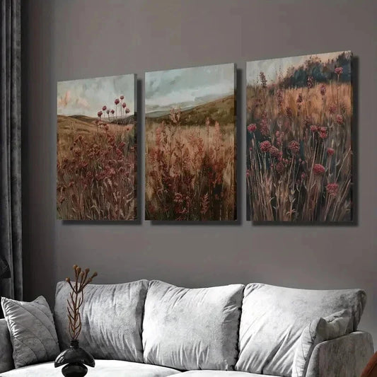 3pcs Somber Rural Landscape in Autumn Wall Art Set Canvas Framed 50x70cm - High Quality Print 100% Australian Made Wall Canvas Ready to Hang