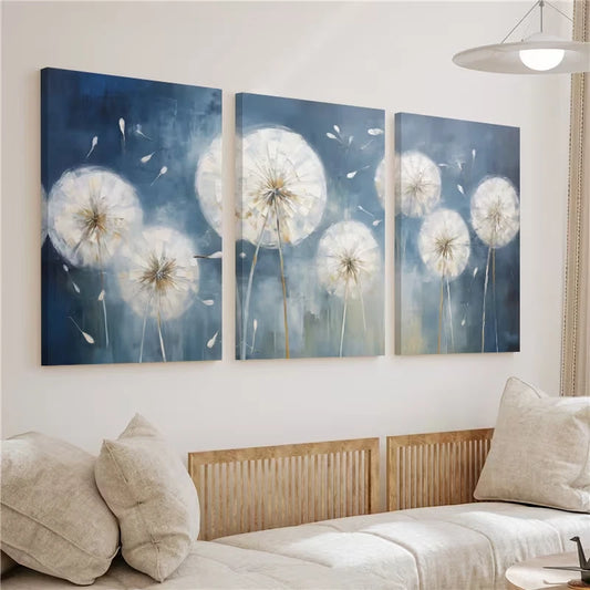 3pcs Abstract Dandelions Luxury Floral Wall Art Set Canvas Framed 60x90cm - High Quality Print 100% Australian Made Wall Canvas Ready to Hang