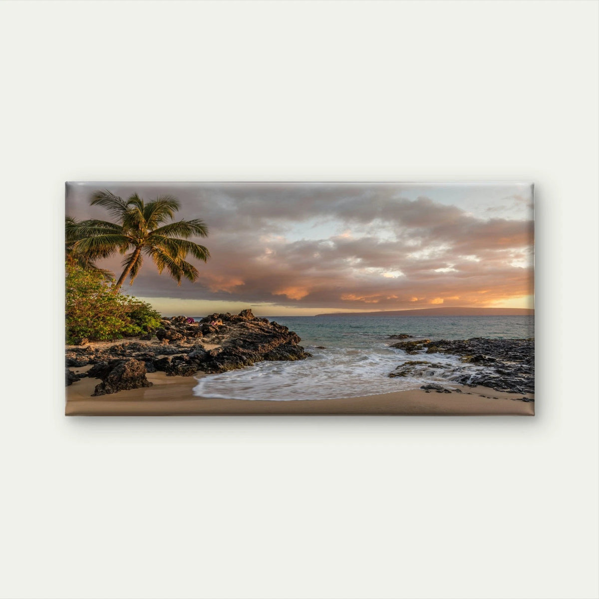 Rock Beach Palm Tree & Ocean Horizon Wall Art Canvas Office Home Framed 120x60cm