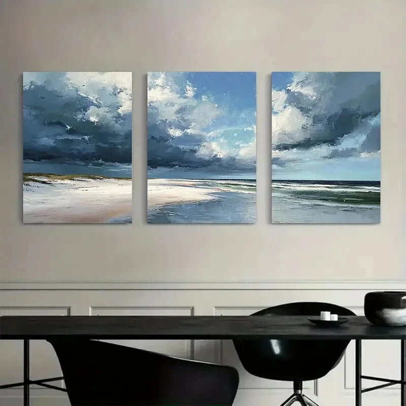 3pcs Beach Scene with Gentle Waves Metal Print Ready to Hang Art - Bella Home Decor