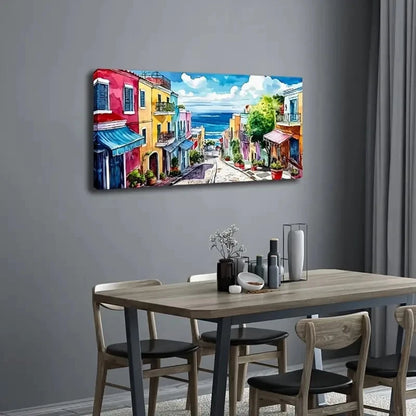 Colorful House Landscape Wall Art Canvas Office Home Room Framed 120x60cm