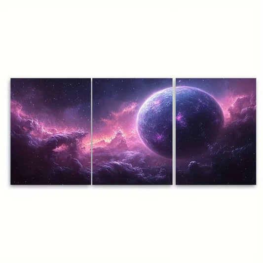 3pcs Purple Planet Metal Print Ready to Hang Art