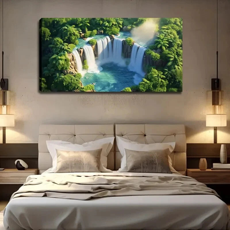 Picturesque Waterfall Surround Wall Art Canvas Office Home Room Framed 120x60cm - Bella Home Decor