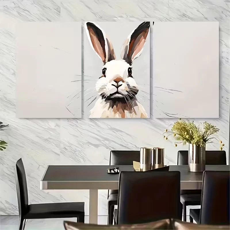 3pcs Whimsical Rabbit in Floral Dress Design Metal Print Ready to Hang Art