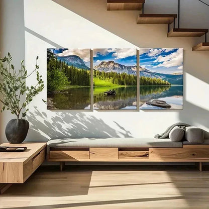 3pcs Mountains Lakes and Green Forests Wall Art Canvas Unframed - High Quality Print 100% Australian Made Wall Canvas
