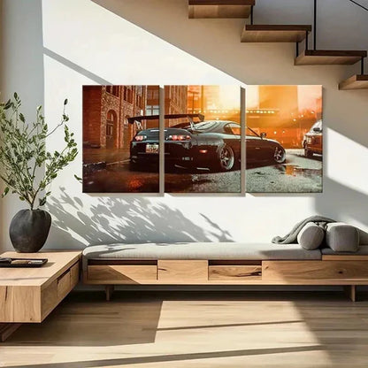 3pcs Supra Sports Car & Street Scene Wall Art Set Canvas Unframed - High Quality Print 100% Australian Made Wall Canvas