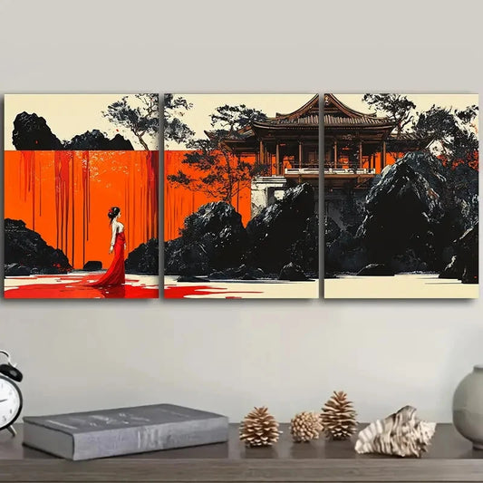 3pcs Ancient buildings, Art Painting Metal Print Ready to Hang Art