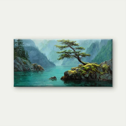 Lone Tree in Misty Valley Wall Art Canvas Office Home Room Framed 120x60cm