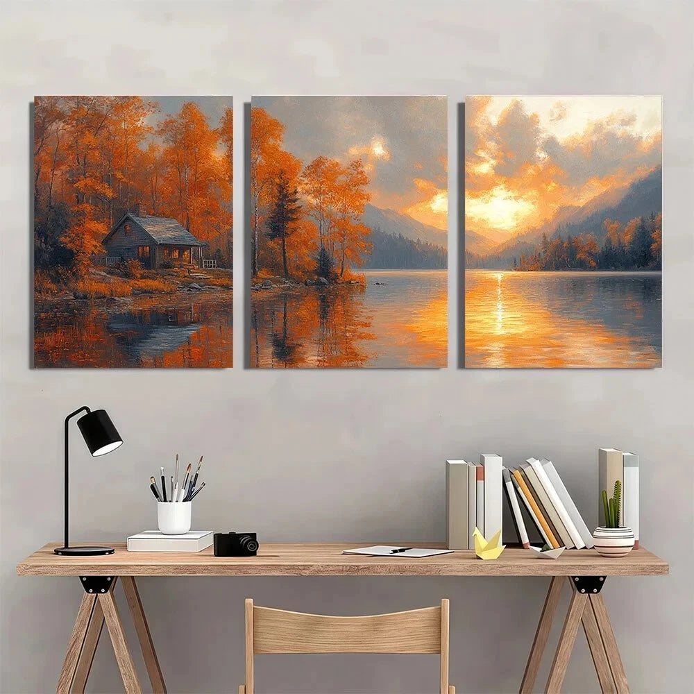 3pcs Richard Russell Lake House Metal Print Ready to Hang Art - Bella Home Decor