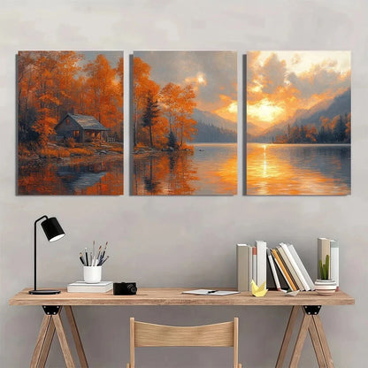 3pcs Richard Russell Lake House Metal Print Ready to Hang Art - Bella Home Decor