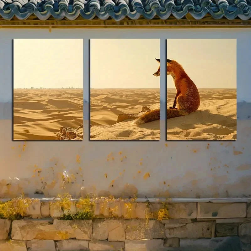 3pcs Vibrant Lonely Fox in The Desert Metal Print Ready to Hang Art - Bella Home Decor