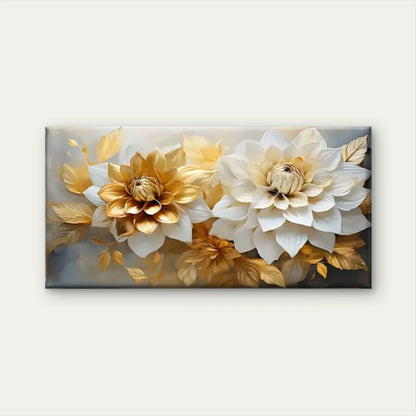 Modern Golden Flower Abstract Wall Art Canvas Office Home Room Framed 120x60cm