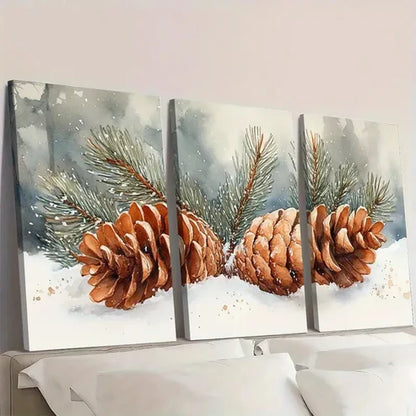 3pcs Cone Snowy Forest T Wall Art Set Canvas Unframed - High Quality Print 100% Australian Made Wall Canvas