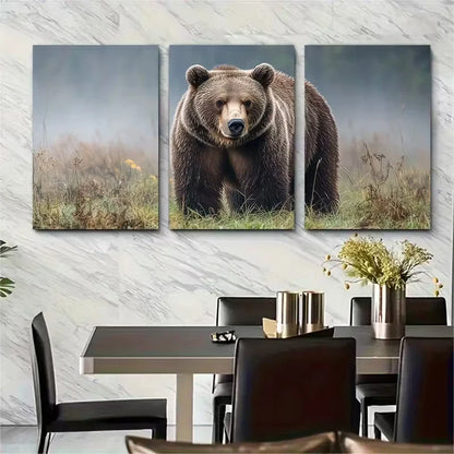 3pcs Brown Bear in Fog Metal Print Ready to Hang Art - Bella Home Decor