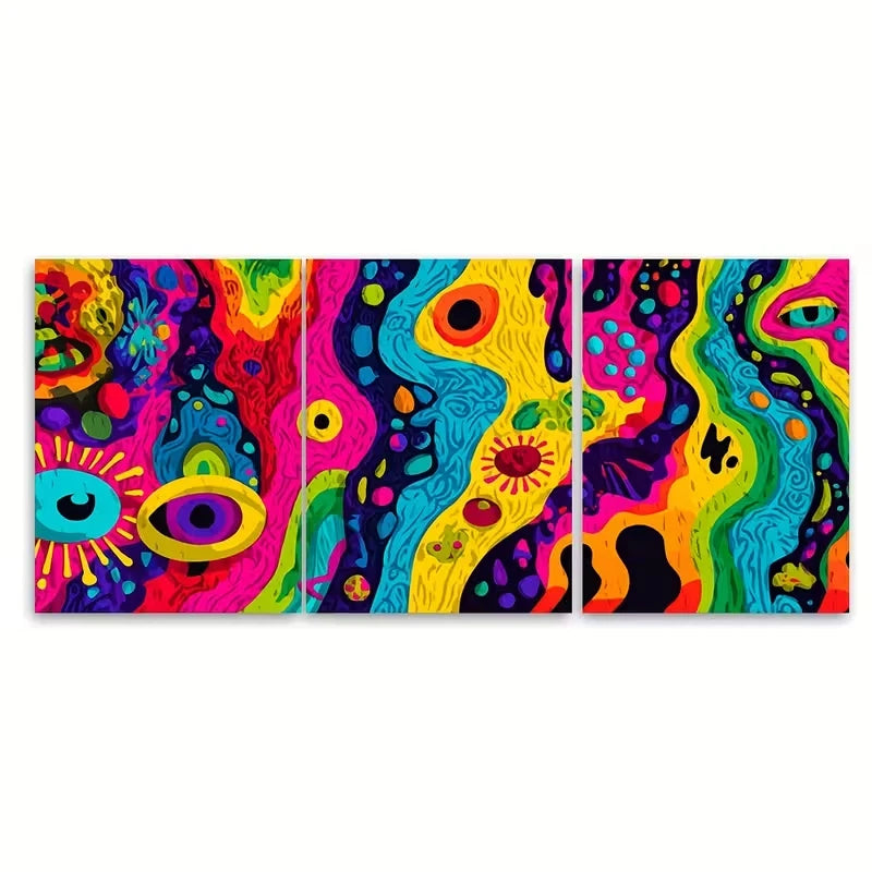 3pcs Bold Neon Colors Metal Print Ready to Hang Art - Bella Home Decor