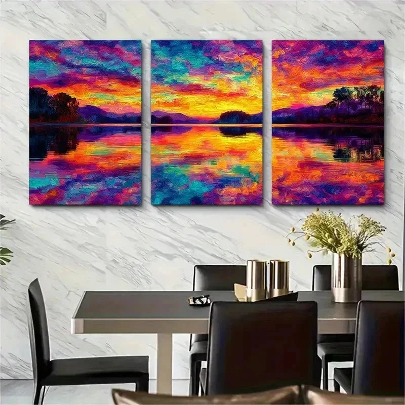 3pcs Color Sunrise Over Lake Nature Perfect Wall Art Set Canvas Framed 50x70cm - High Quality Print 100% Australian Made Wall Canvas Ready to Hang - Bella Home Decor