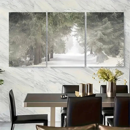 3pcs Serene Winter Scene with Snow-Covered Trees Metal Print Ready to Hang Art