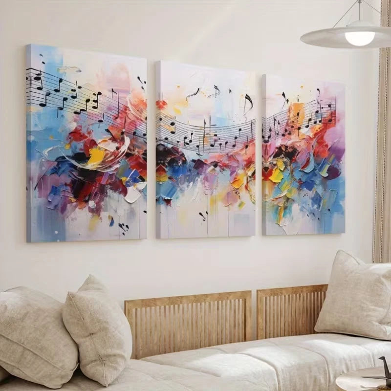 3pcs Modern Abstract Colorful Music Notes Wall Art Set Canvas Framed 40x60cm - High Quality Print 100% Australian Made Wall Canvas Ready to Hang