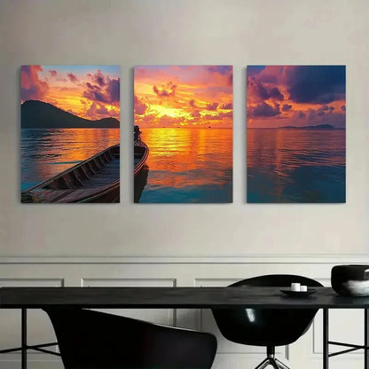 3pcs Sunset Golden Light on Distant Shore Metal Print Ready to Hang Art - Bella Home Decor