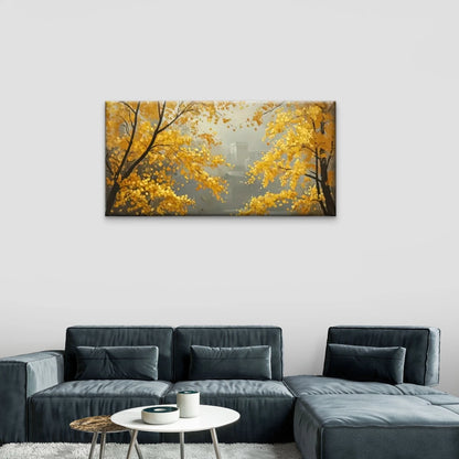 Yellow Trees Forest Wall Art Canvas Office Home Room Framed 120x60cm