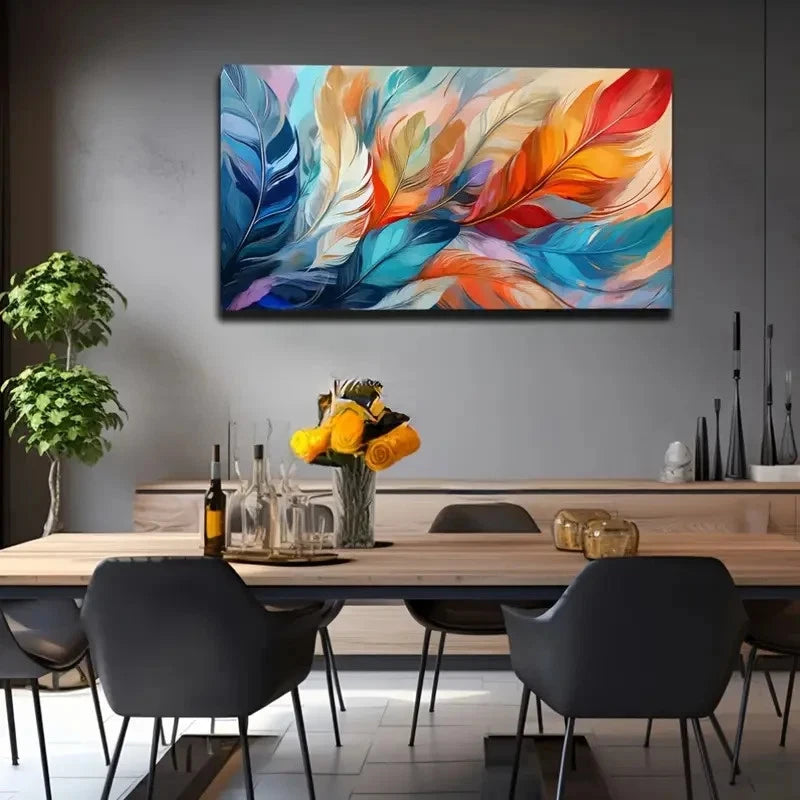 Vibrant Feather Wall Art Canvas Office Home Room Framed 120x60cm