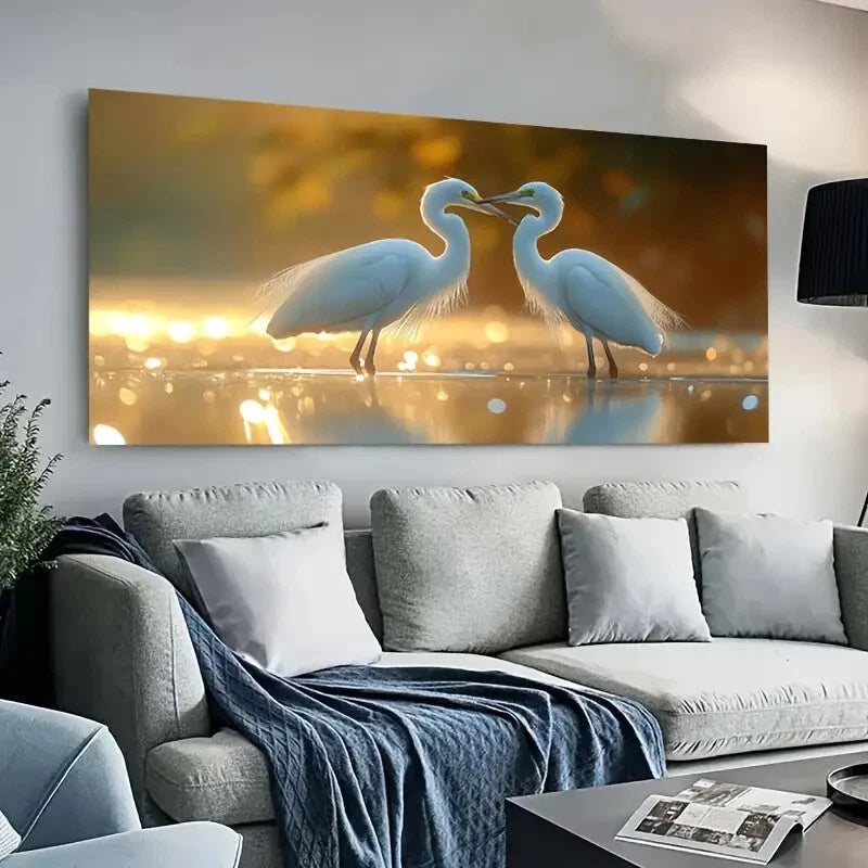 Elegant Modern White Birds wall canvas office home room framed 120x60cm - Bella Home Decor